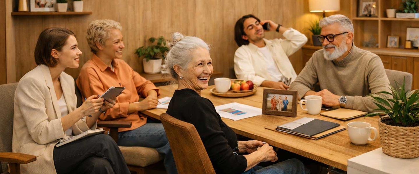 Family business members discussing strategy during a collaborative meeting